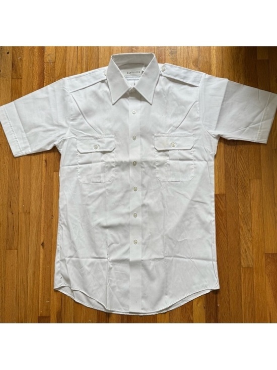Van Heusen Other - Van Heusen White Short Sleeve Aviator Style Button Down Shirt Neck Size 16